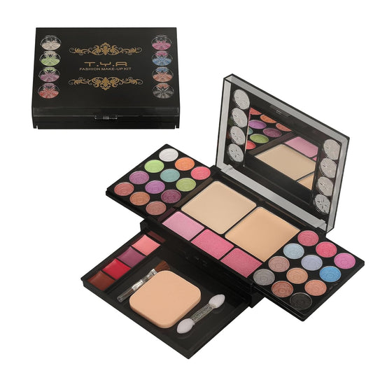 VolksRose Multi Functional Makeup Palette Set:24 Eyeshadow+3 Gradient Blushes+2 Highlights+Lipsticks 4 Colors,Complete Tools (Powder Puff+Dual-Ended Brush+Sponge Sticks+Mirror),Portable Present Case