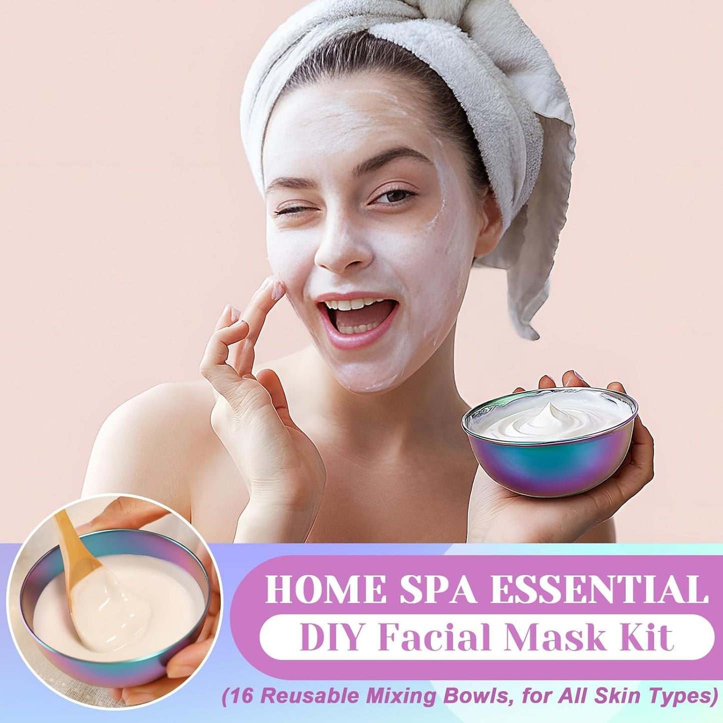 Vesici 16 Pcs Stainless Steel Facial Bowls 3.35 Inches Esthetician Mixing Bowls Esthetician Supplies for Women Skincare Salon Cosmetic Spa Home Use(Laser Color)