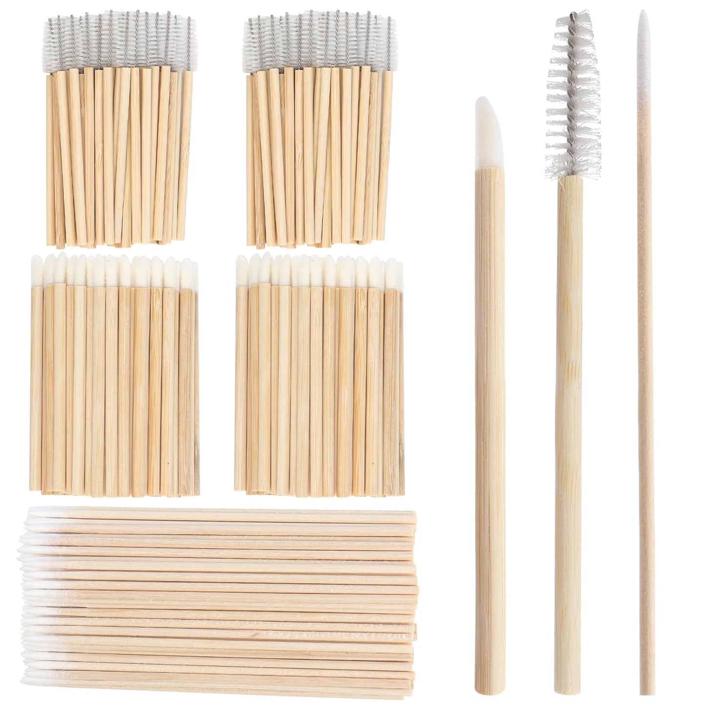 300 Pack Disposable Spoolies Brushes Sets Bamboo Mascara Wand Lip Brushes Cotton Swab for Eyebrow Eyelash Extension Tattoo Lipstick Applicator(White)
