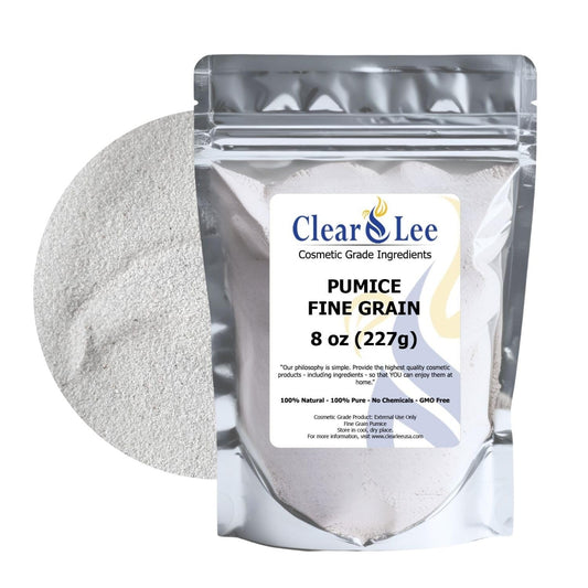 ClearLee Cosmetic Grade Pumice - 100% Pure Natural Grain/Powder - Great For Skin Exfoliation in DIY Soaps, Masks, Scrubs for Face, Body, Foot (8oz, Fine Grain)