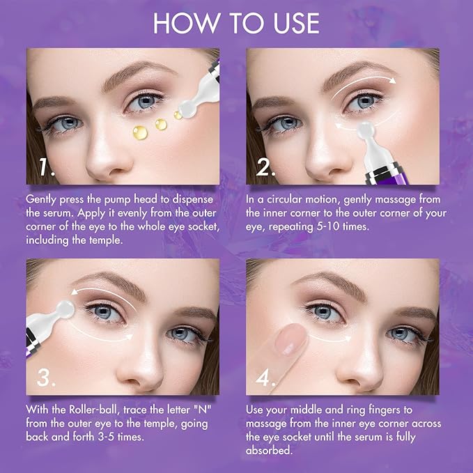 Eye Serum for Dark Circles and Puffiness, Under Eye Cream Anti Aging for Puffiness and Bags with 360° Eye Roller Massage Ball, Eye Serum with 8% Caffeine 8% Retinol for Women & Men