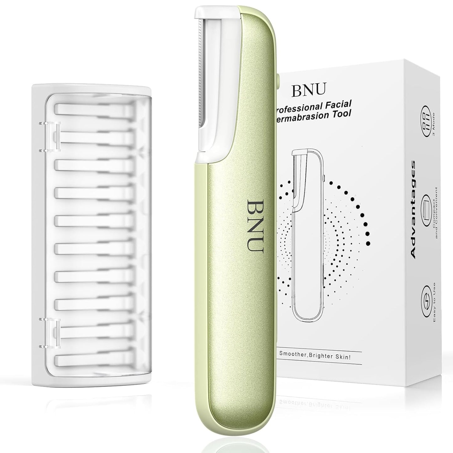 BNU Dermaplane Razor for Women, Face Razor for Women with 10 Replaceable Blades - Face Exfoliation Razor - Body Peach Fuzz Removal - Eyebrow Shaper - Sonic Edge Technology Dermaplaning Tool - Green