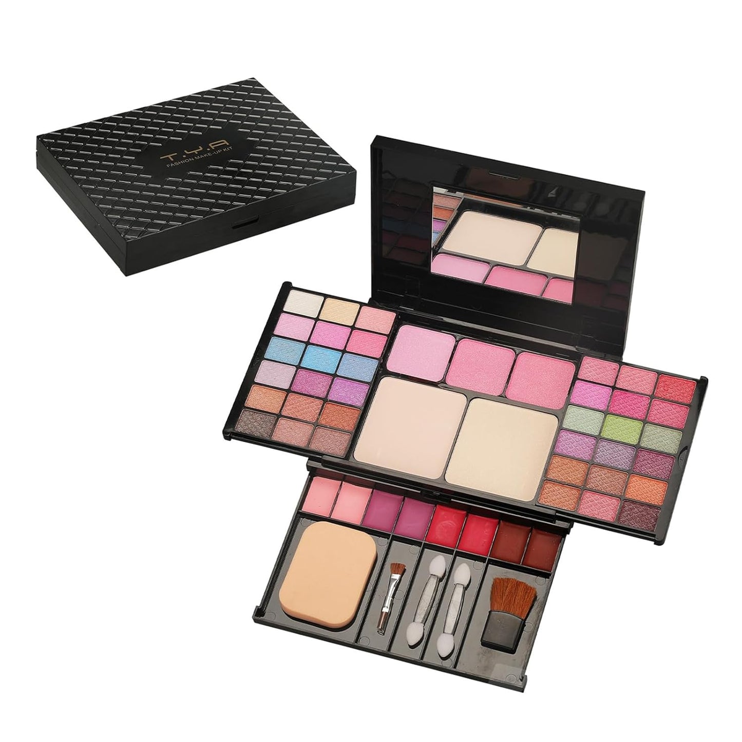 VolksRose Multi Functional Makeup Palette Set:36 Eyeshadow+3 Gradient Blushes+Lipsticks 8 Colors,Complete Tools (Powder Puff+Dual-Ended Brush+Sponge Sticks*2+Blush Brush+Mirror),Portable Present Case