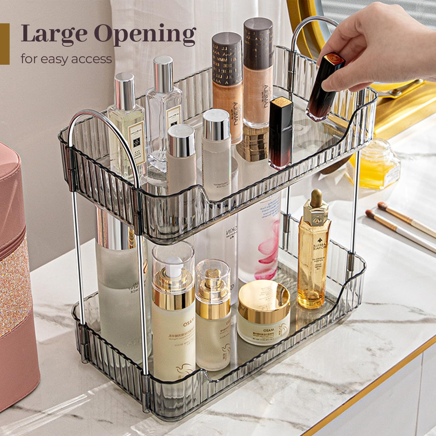 Aveniee Bathroom Counter Organizer Countertop, Makeup Perfume Shelf Storage, 2 Tier Skincare Cosmetic Tray for Dresser Vanity - Grey