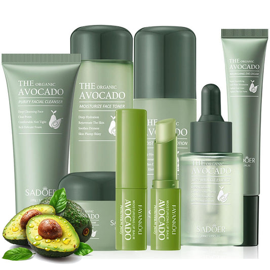 7pcs Avocado Skincare Kit, Skin Care Gift Set with Facial Cleanser, Toner, Lotion, Face Serum, Face Cream, Eye Cream, Lip Balm For Hydrating Skin Anti-Aging Skin For Women Teen Girls (7 Count)