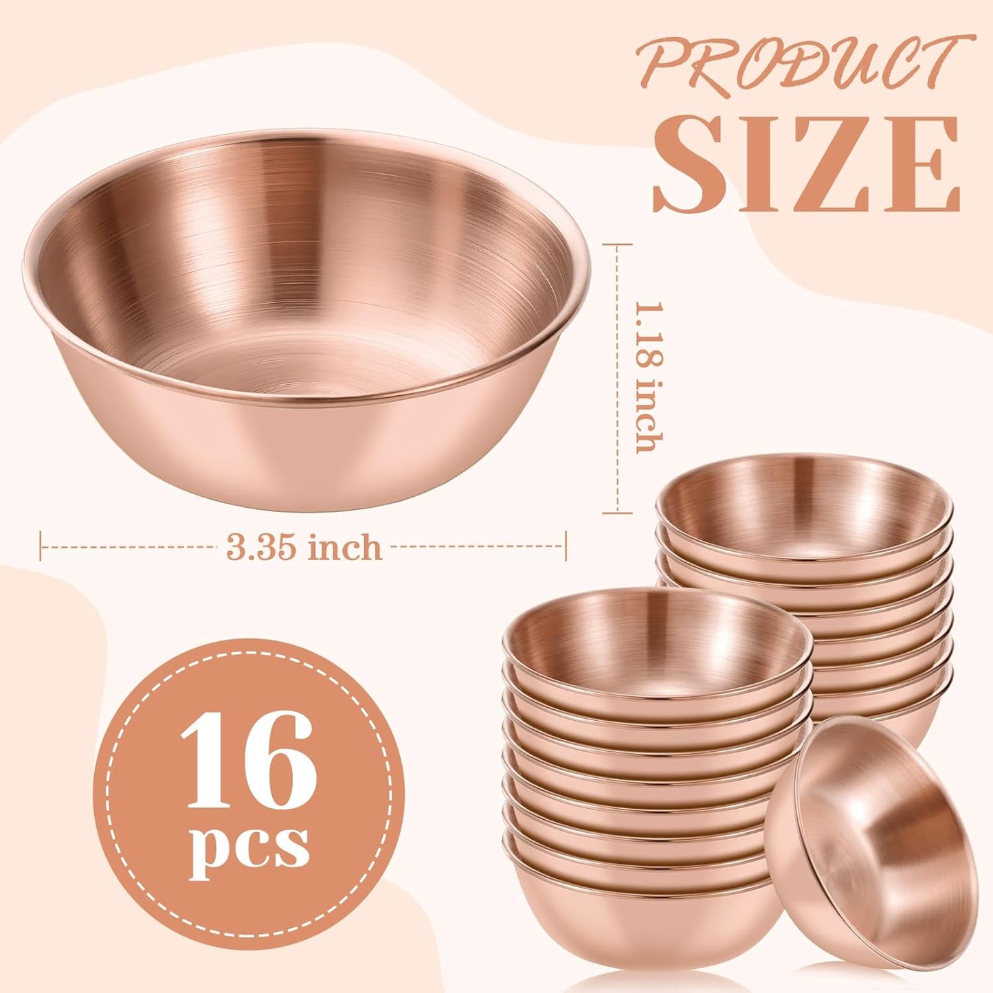 Vesici 16 Pcs Stainless Steel Facial Bowls 3.35 Inches Esthetician Mixing Bowls Esthetician Supplies for Women Skincare Salon Cosmetic Spa Home Use (Rose Gold)