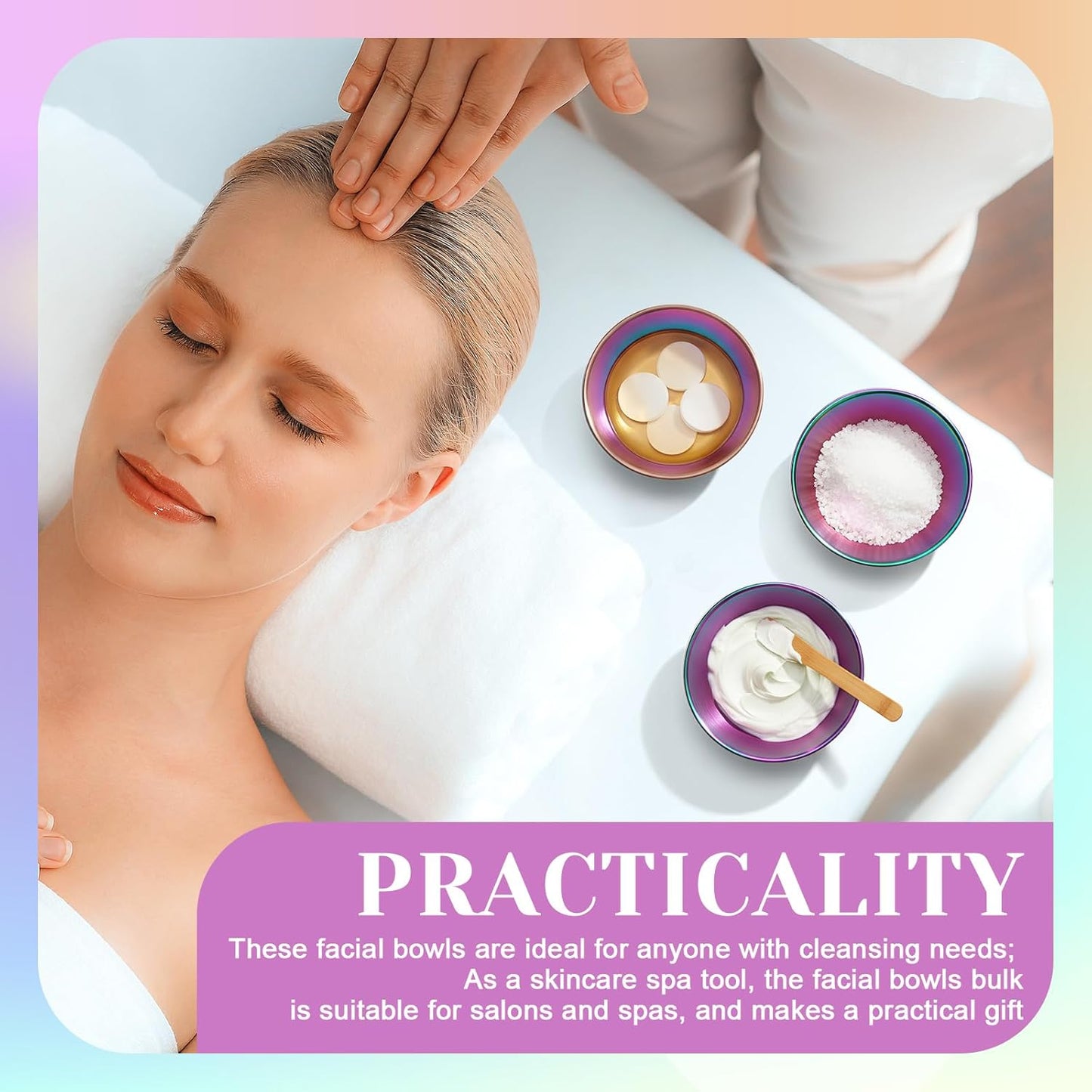 Vesici 16 Pcs Stainless Steel Facial Bowls 3.35 Inches Esthetician Mixing Bowls Esthetician Supplies for Women Skincare Salon Cosmetic Spa Home Use(Laser Color)