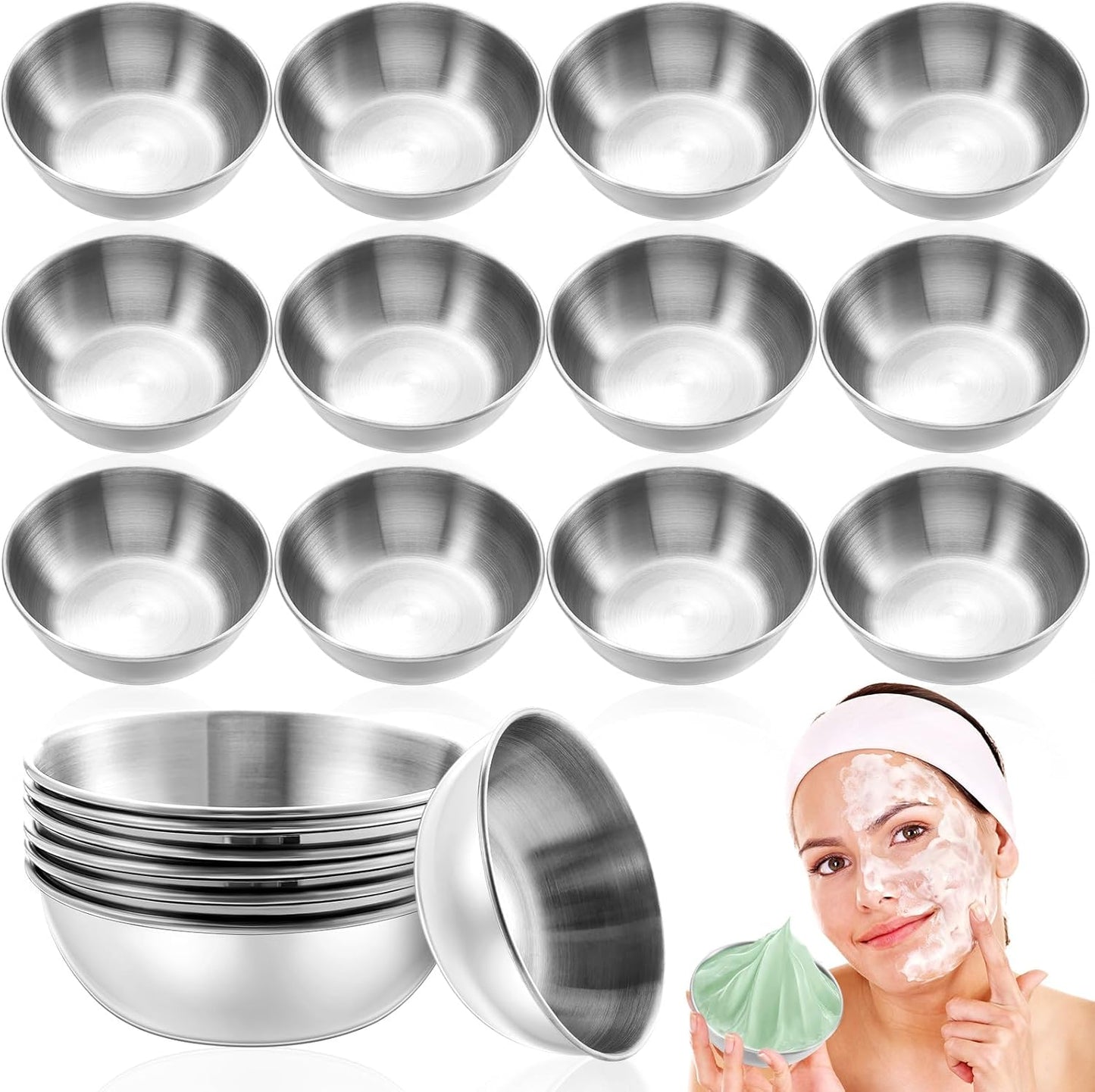 12 Pcs 3.23 In DIY Face Mask Bowl Stainless Steel Esthetician Facial Mask Bowl Small Facial Esthetician Supplies for Women Skincare Products Lady Home Salon Cosmetic Beauty (Silver)