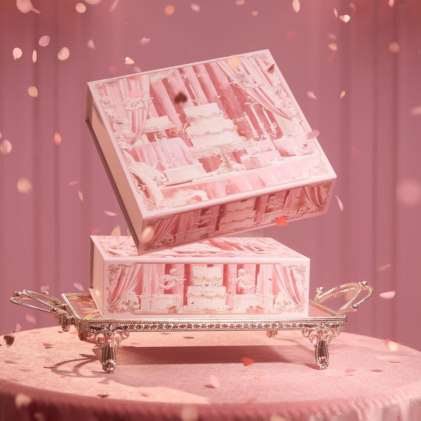 Flower Knows Strawberry Cupid 5-Piece Makeup Gift Box Set-Berry Enchanted Garden, Lip Cream + Solid Perfume + Pocket Mirror + Folding Gift Box(02 Berry Enchanted Garden Set Set)