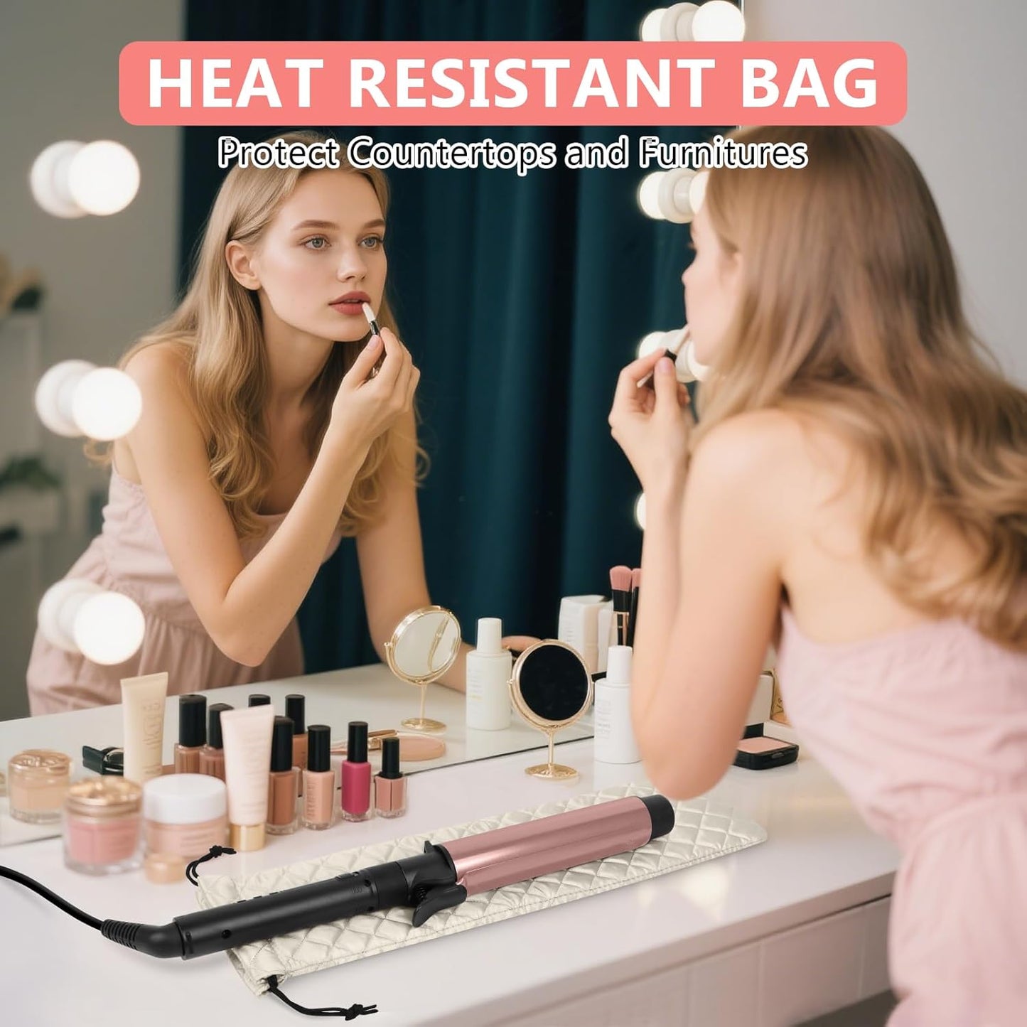 AMIJEAL Heat Resistant Hair Tools Organizer Bag Portable Travel Drawstring Storage Cover Pouch for Hair Straightening Irons, Curling Irons, Flat Irons and Hot Styling Tools(16" x 4.3")