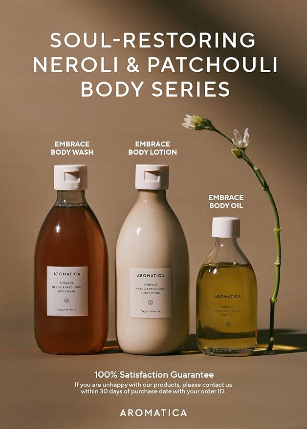 AROMATICA Embrace Body Lotion Neroli & Patchouli 10.14oz / 300ml, Vegan | Naturally-derived Aromatic Fragrance | Soothing & Moisturizing Body Lotion