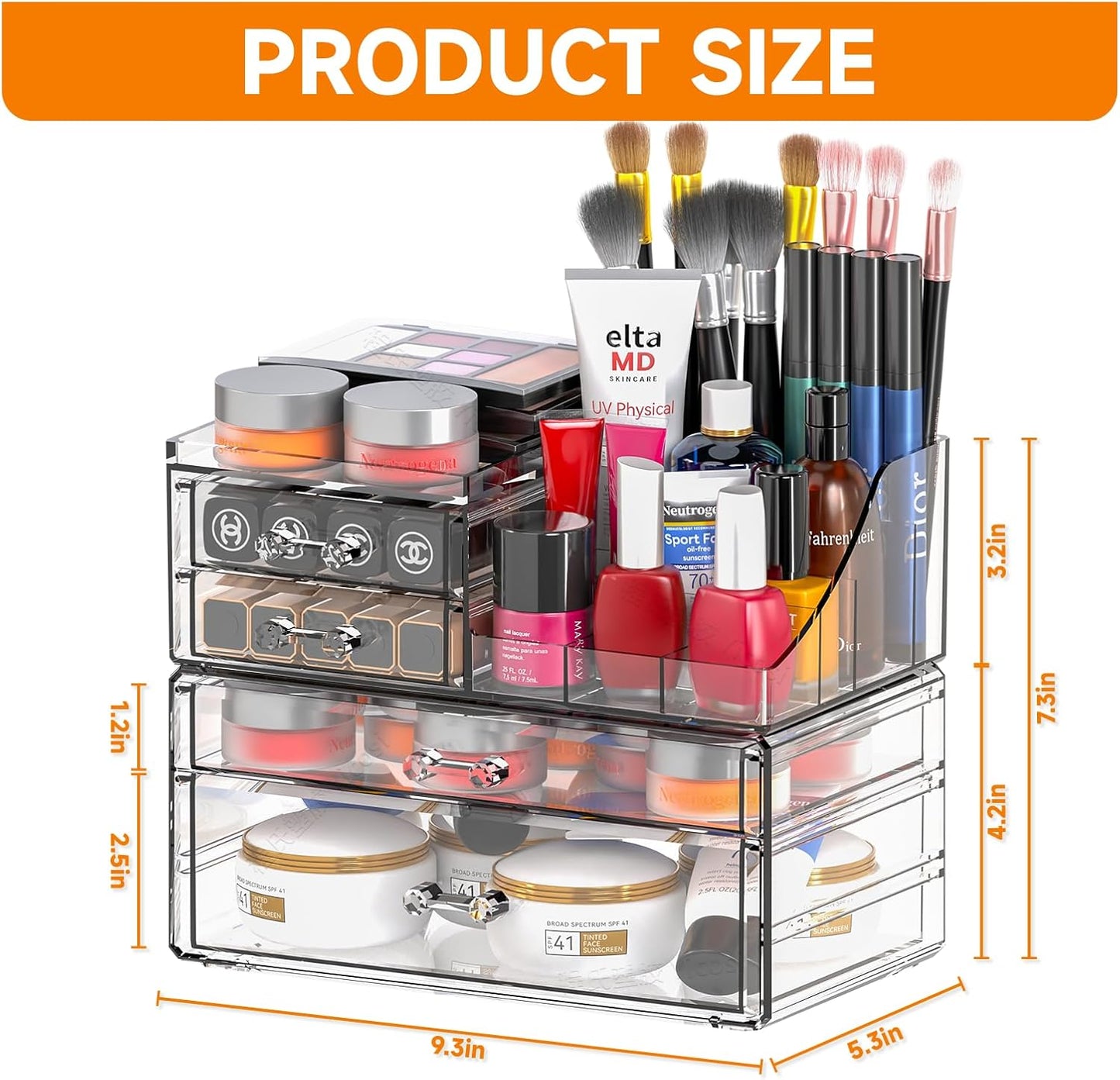 Small Make up Organizers and Storage with 4 Drawers,Clear Skincare Organizers,Cosmetic Storage for Dresser Top Organizer,Bathroom,Vanity,Countertop Makeup Organizers for Skin Care and Beauty Organizer