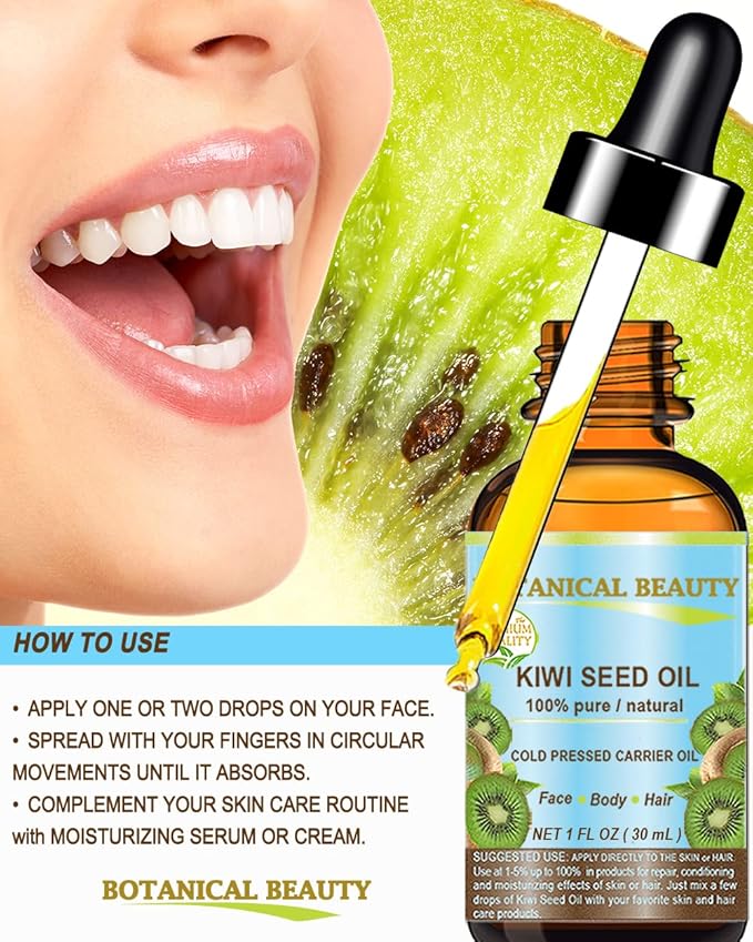 Botanical Beauty KIWI SEED OIL. 100% Pure Natural Undiluted Virgin Cold Pressed Carrier Oil. 2 Fl.oz.- 60 ml for Face, Skin, Body, Hair, Nail Care