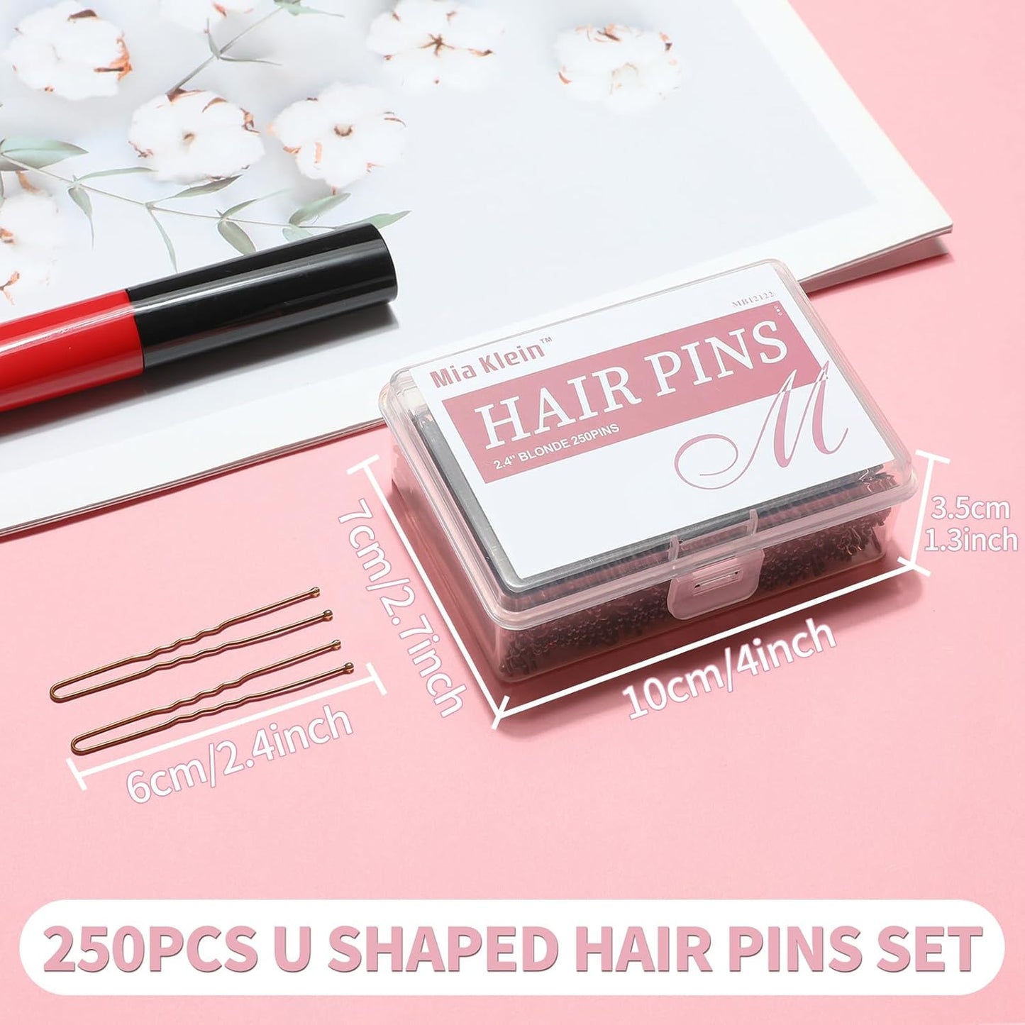 U Shaped Hair Pins -2.4 Inch 250 Count, Hair Pins for Women, Girls, Hairpins for Updos and Bun Hair, Hair Tools for Wedding and Dancing, Includes Storage Box(Bronze)