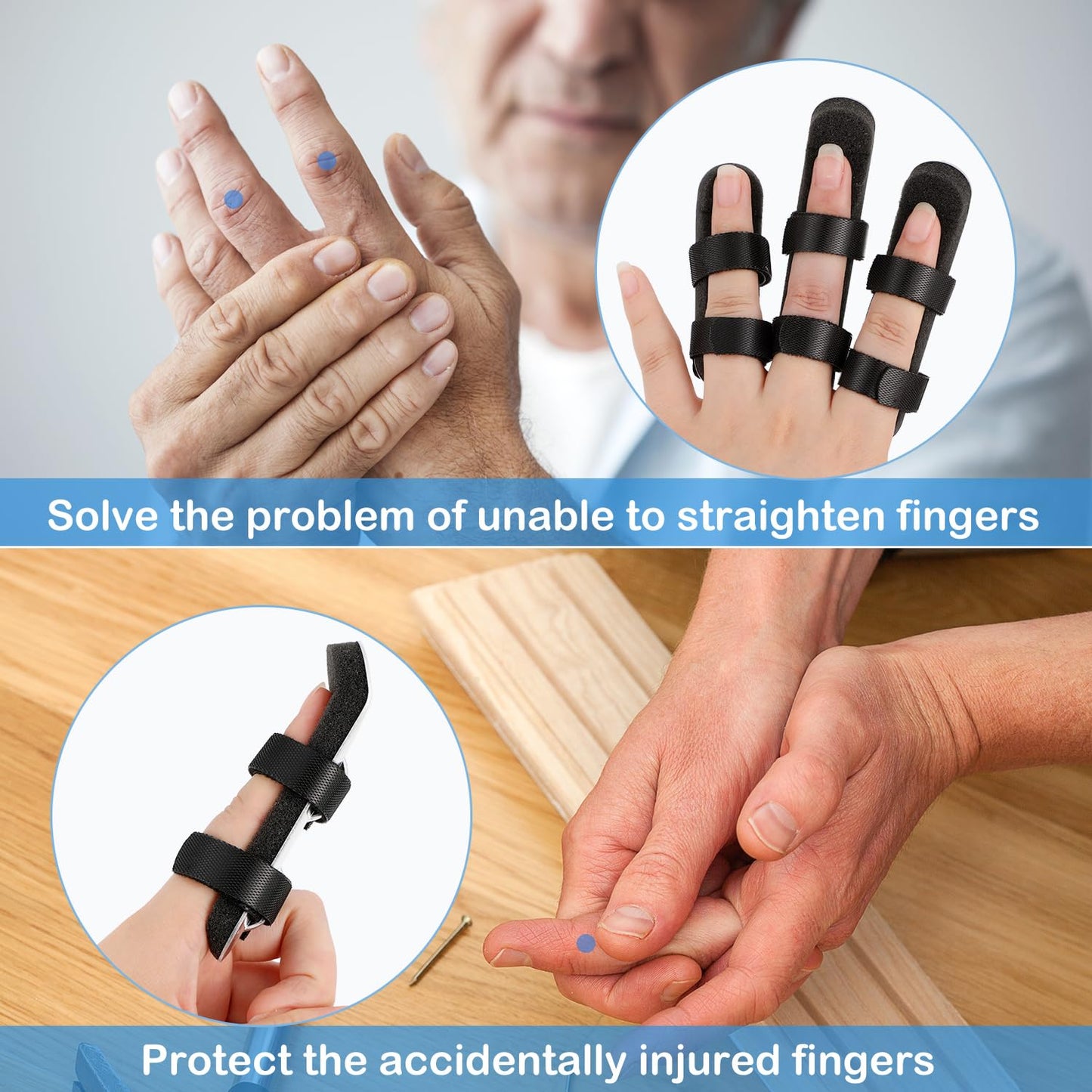 BBTO 10 Pieces Finger Splints Metal Padded Support Finger Stabilizer with Soft Foam Interior and Loop Straps, 3 Sizes(10 Pieces,Black)