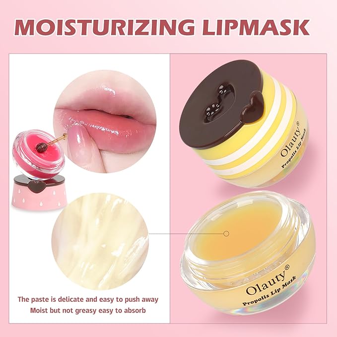 8 PCS Bee Lip Balm Honey Pot, Fruity Mask Overnight Hydrating Prevention for Dry and Cracked Lips, Scrubs Exfoliator Care, Sleeping Mask Reduces Lines