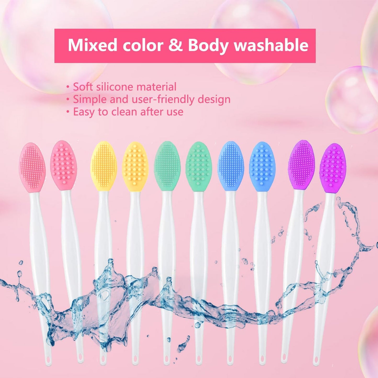 Pore Cleansing Facial Silicone Brush, Double-Sided Lip Brush, Gentle Exfoliation & Clearer Skin Massager Nose Clean Blackhead Removal & Face Scrubber Brushes 10pcs
