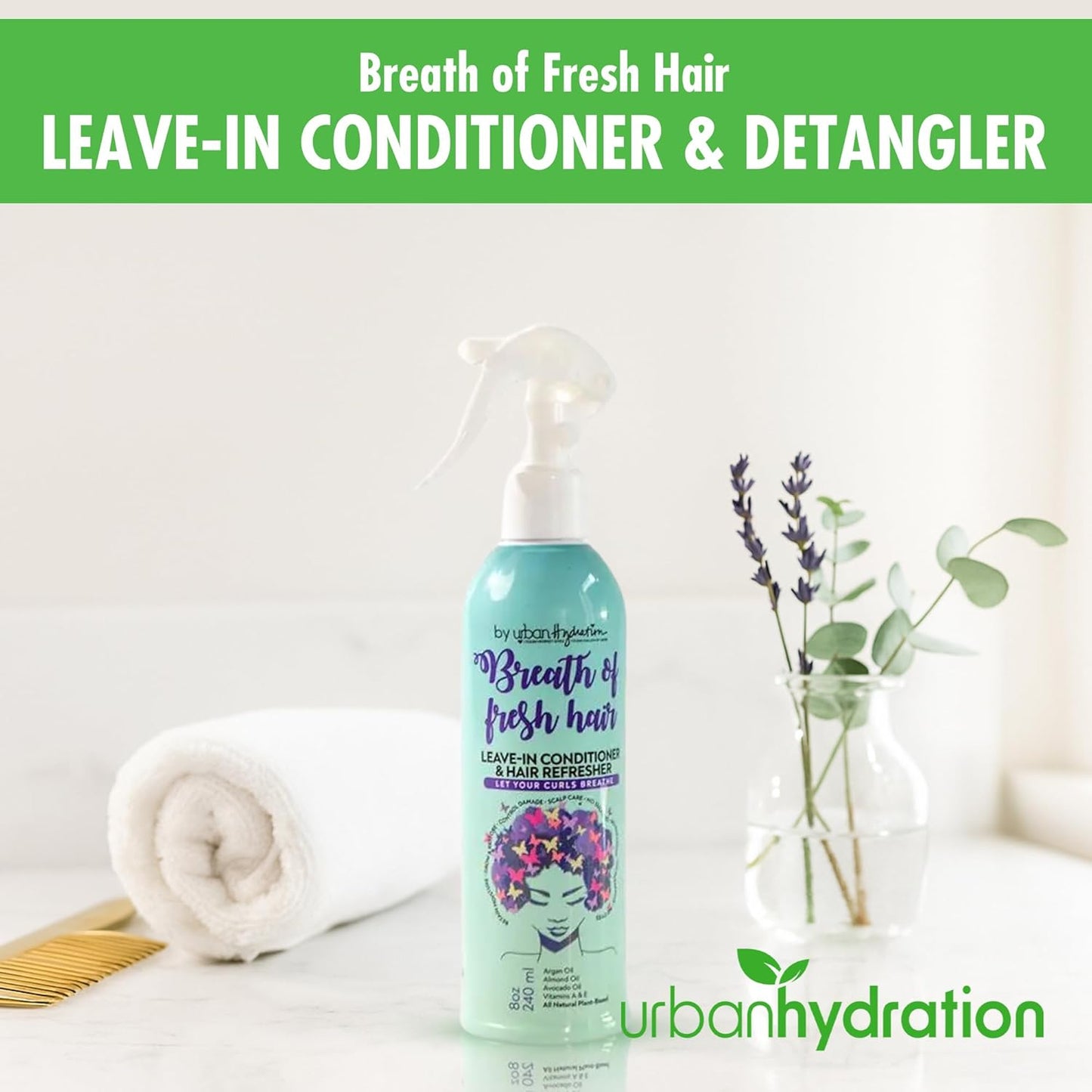 Urban Hydration Breath of Fresh Hair Leave-In Conditioner & Detangler – Moisturizing Conditioner for Damaged Hair, Frizz Control & Easy Detangling, Safe for All Hair Types & Color-Treated Hair, 8oz