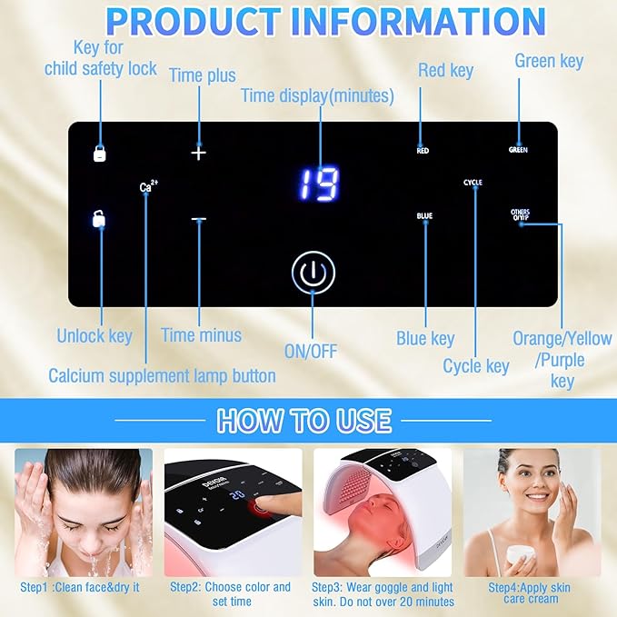 7 Color with LED Face for Facial Problems of SPA Facial Body Skin Care Beauty Salon Device-White (L)