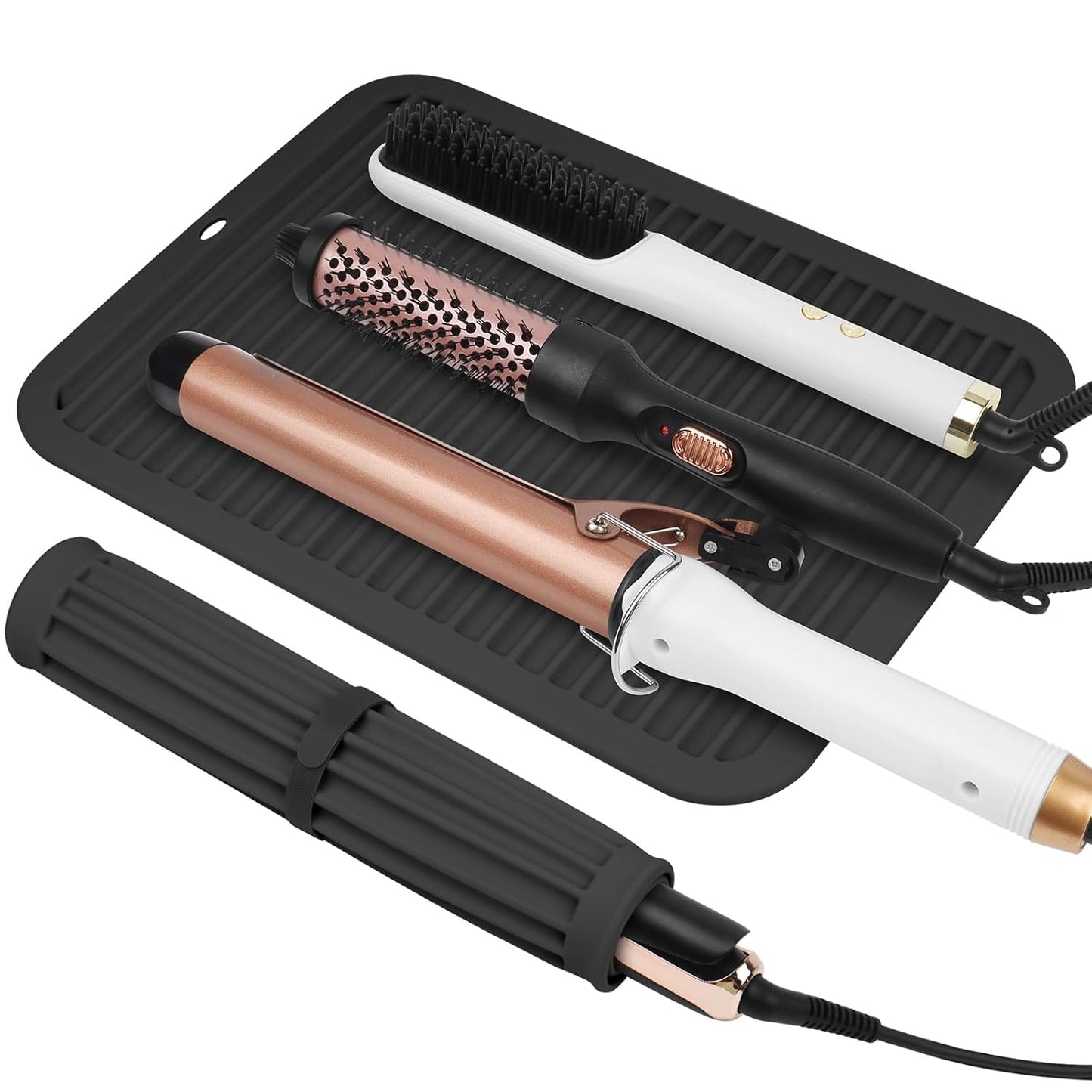 AMIJEAL Oversize Silicone Heat Resistant Mat for Hair Tools, Curling Iron Flat Iron Hair Straightener Holder Mat, Portable Hot Tools Sleeve Pad for Travel Vanity Salon(14.2" x 11.0")