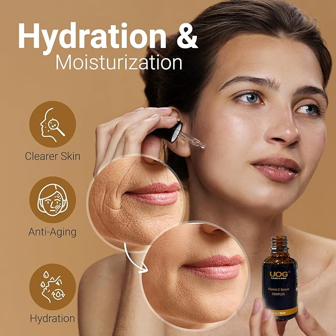 UOG Super Vitamin C Face Serum - Anti-Aging, Hydrating & Firming Formula, Lifts & Firms Face, Neck, Jawline, Reduces Dark Spots, Age Spots, Fine Lines, Wrinkles, Even Skin Tone.1 Fl Oz- Pack of 2
