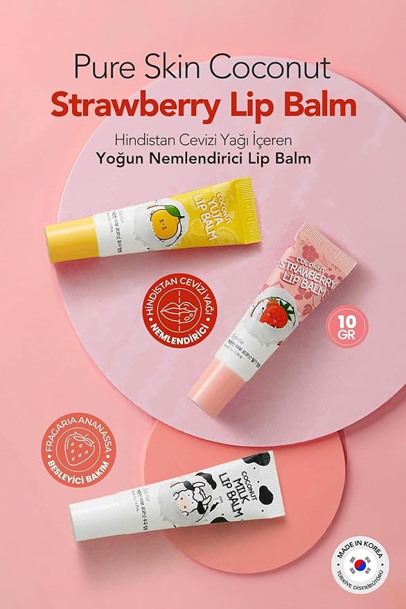 Esfolio Pure Skin Coconut Strawberry Lip Balm – Hydrating & Nourishing Lip Care with Coconut Oil & Strawberry Seed Oil – Moisturizes & Softens Dry Lips