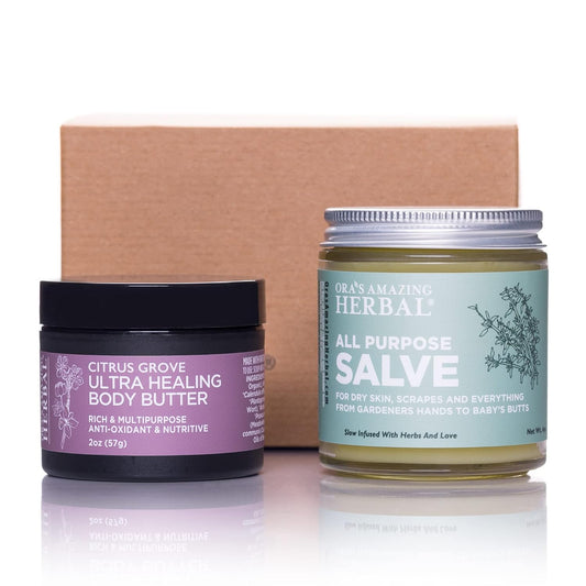 Natural Skin Care Gift Set, Intensive Moisturizers Intensive Dry Skin Care, All Purpose Herbal Salve 4 oz, Citrus Grove Ultra Healing Body Butter, 2 oz Ora's Amazing Herbal