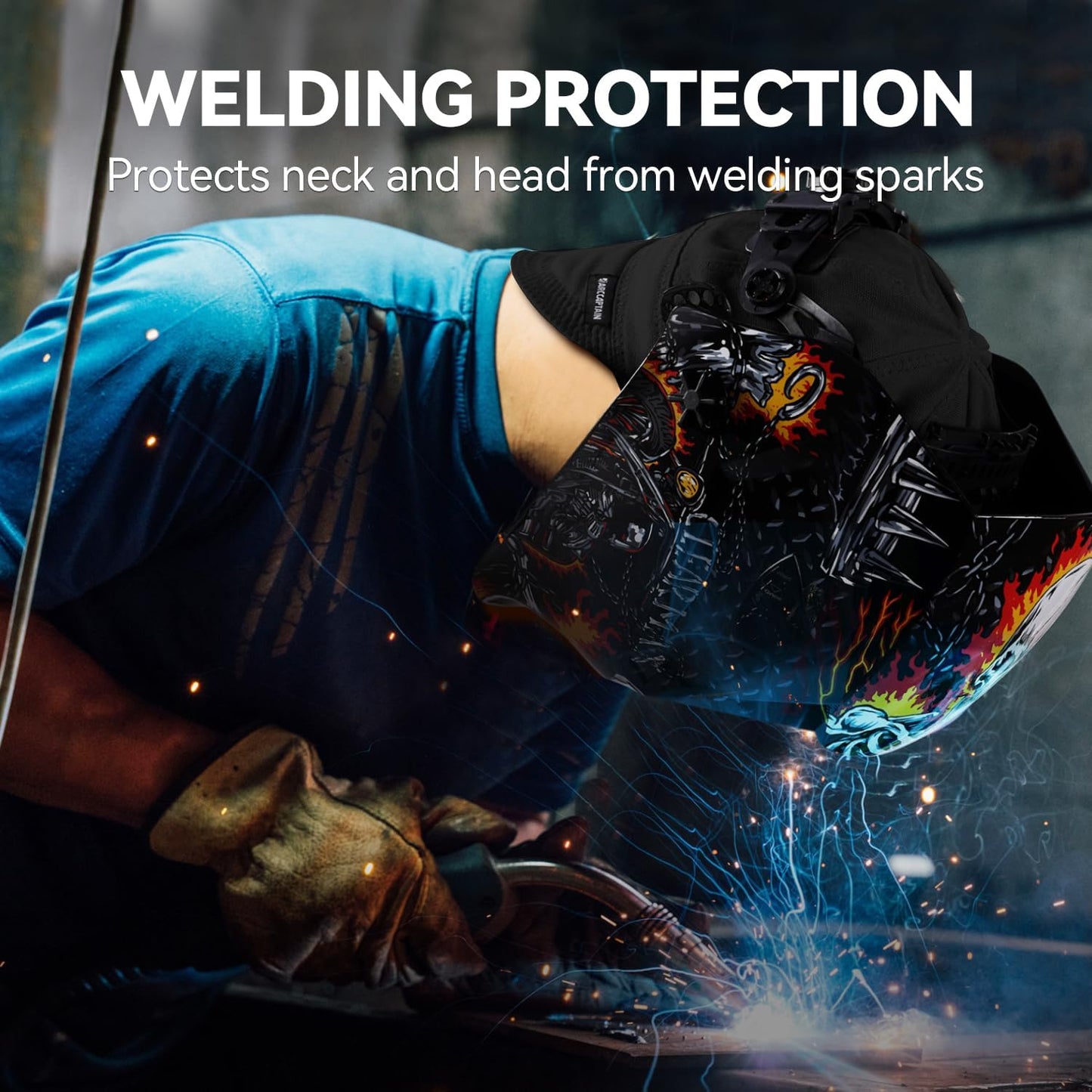 ARCCAPTAIN Reversible Welding Cap, 8 Panel Protective Welders Cap, 10 oz Fireproof Cotton Comforts for Safety and Protection While Welding, Black, 7 3/8