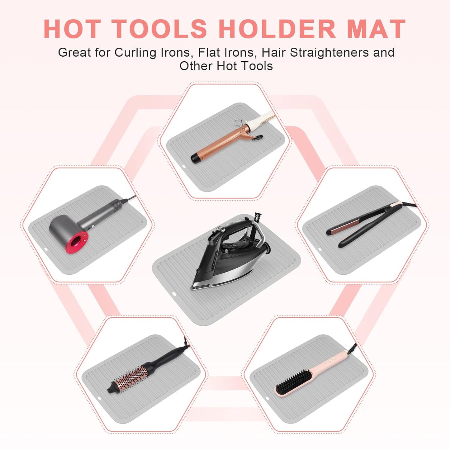 AMIJEAL Oversize Silicone Heat Resistant Mat for Hair Tools, Curling Iron Flat Iron Hair Straightener Holder Mat, Portable Hot Tools Sleeve Pad for Travel Vanity Salon(14.2" x 11.0")