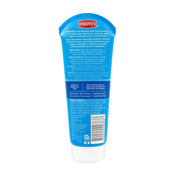 O'Keeffe's for Healthy Feet Foot Cream - 7 oz Tube (1 Pack) - Guaranteed Relief for Extremely Cracked, Dry Feet, Repairing Skincare, Instantly Boosts and Retains Moisture Levels