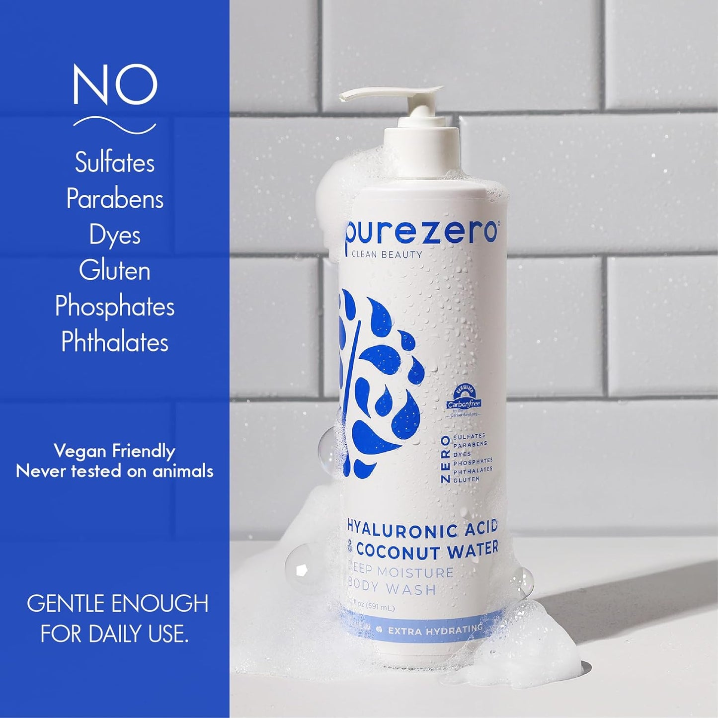 Purezero Hyaluronic Body Wash Deep Moisturizer - Soft Skin Hydration - Moisturizing Skin Cleanser + Coconut Water - No Sulfates, Parabens, Dyes (2 Pack)