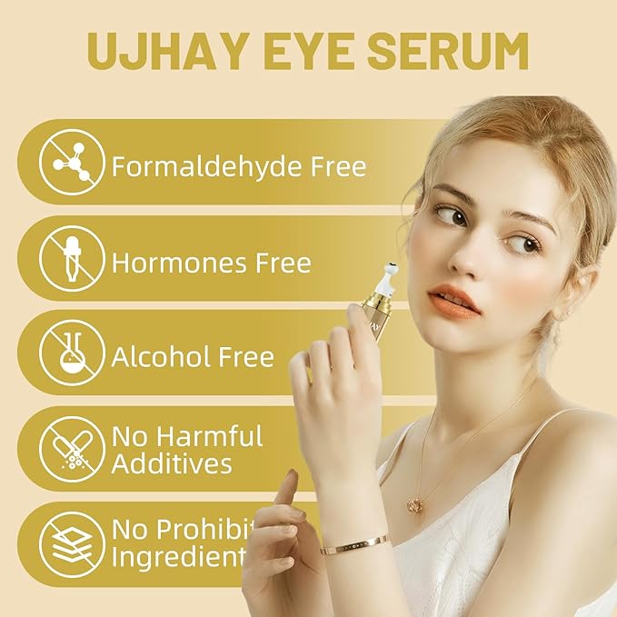 5% Caffeine Eye Cream, Under Eye Serum for Dark Circles, Puffiness & Wrinkles Fine Lines, Eye Roller Serum with 360° Massage Ball, Eye Treatment Balm for Men & Women