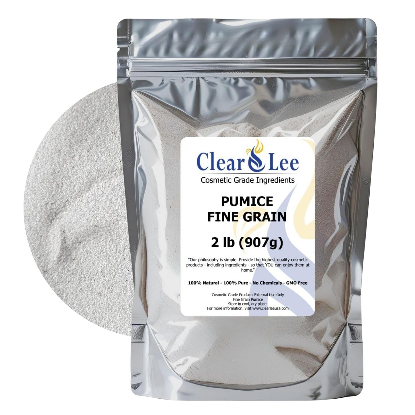 ClearLee Cosmetic Grade Pumice - 100% Pure Natural Grain/Powder - Great For Skin Exfoliation in DIY Soaps, Masks, Scrubs for Face, Body, Foot (2lb, Fine Grain)