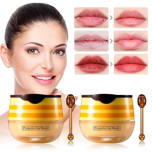 2 PCS Honey Lip Balm Pot, Honey Lip Mask, Reduces Lines, Hydrate & Moisturizing Skin Care, Prevention Dry Cracked Lips Repair Treatment