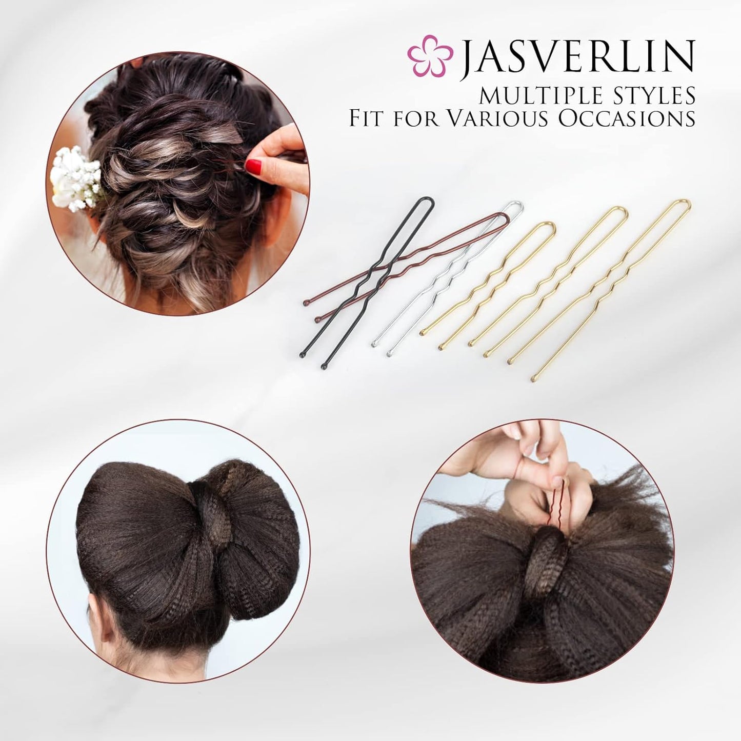 U Shaped Hair Bobby Pins Brown, Bun Bunheads Hairpins Clips for Women Girls Updo Tools Accessories 3 Large Long Mini Size Assortment 150pcs