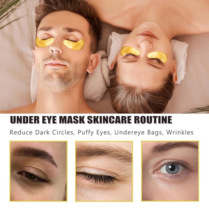 20 Pairs Lip Masks & Eye Masks, 24K Gold Gel Crystal Collagen Eye Pads, Moisturizing Lip Mask Crystal Pads, Under Eye Patches for Puffy Eyes, Dark Circles, Eye Bags, Wrinkles and Fine Lines