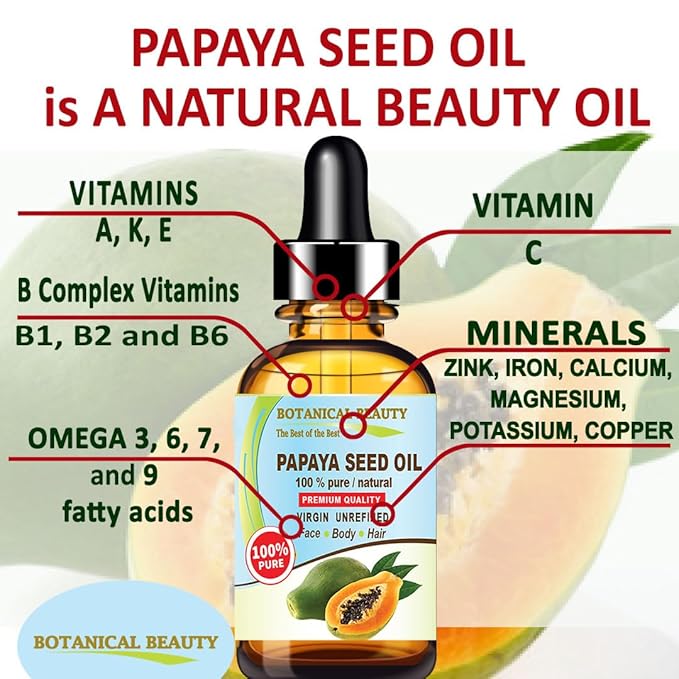 Botanical Beauty PAPAYA SEED OIL WILD GROWTH 100% Pure Natural Virgin Unrefined Undiluted Cold Pressed Carrier Oil for Face, Skin, Hair, Lip, Nails 2 Fl. oz. - 60 ml