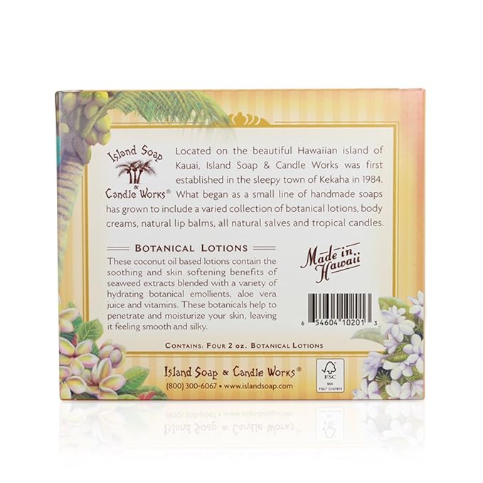 Island Soap and Candle Works Sampler Gift Set Scented Body Lotion for Men and Women - Paraben Free Body Moisturizer - Hydrating Hawaiian Skincare - Decorative Lotion Gift Box - 4 x 2 Ounce