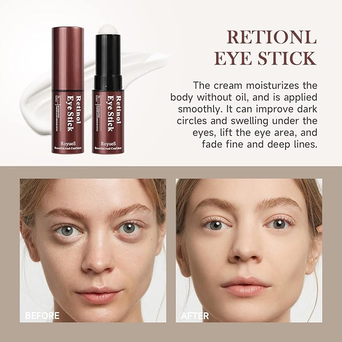 AKARY Retinol Eye Cream for Dark Circles and Puffiness, Skincare Under Eye Cream Eye Stick Reduce Wrinkles and Fine Lines, Skin Tightening Cream Moisturizing Treatment Cream Smooth and Hydrate Eye Area, Suitable for Sensitive Skin, 0.24oz