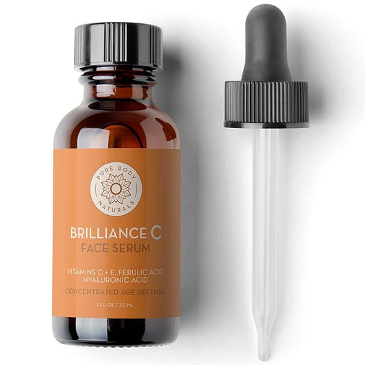 Pure Body Naturals Vitamin C Serum Dark Spot Corrector for Face, with Hyaluronic Acid and Vitamin E - Brightening Dark Spot Corrector Serum, 1 fl oz