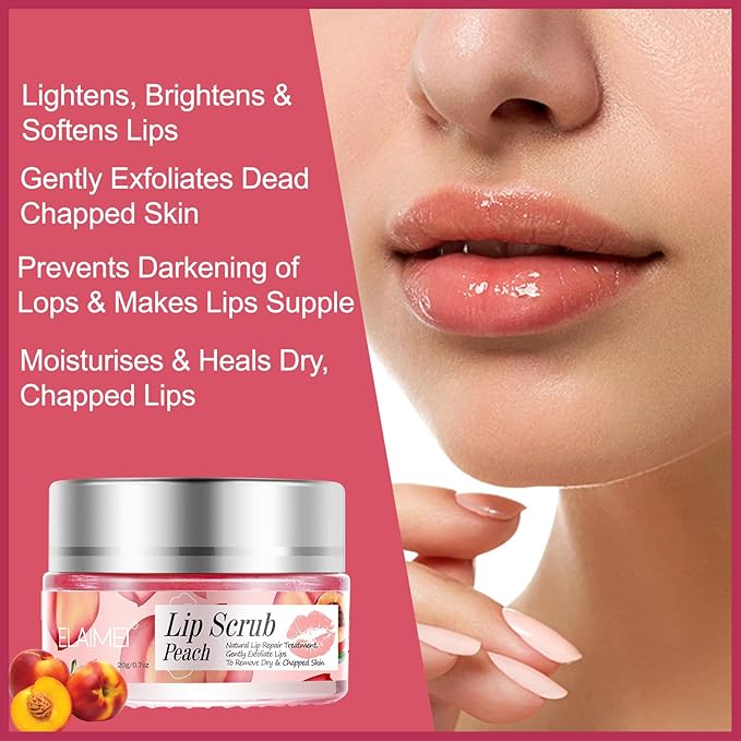 MIELIKKI Lip Scrub, Lip Scrubs Exfoliator, Sugar Lip Polish, Lip Exfoliator Scrubber for Chapped and Dry Lips, Lip Moisturizer, Lip Care Products, Strawberry