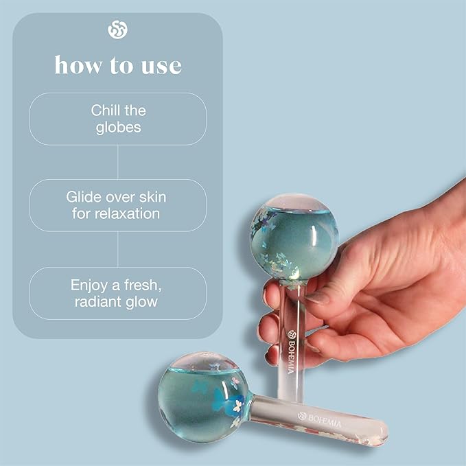 Cryo Glam Globe's | Glow in The Dark Ice Globes with Butterfly Infusion – Cooling Cryo Facial Massager for Depuffing, Tightening & Anti-Aging Skincare