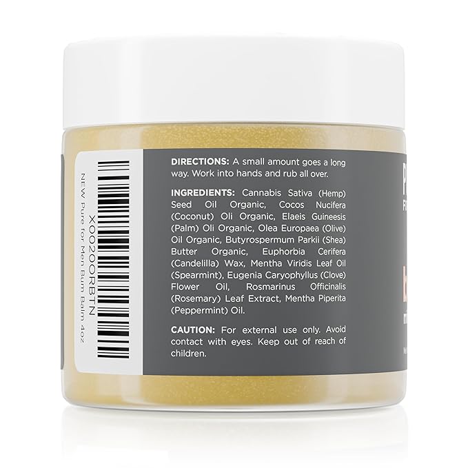 Pure for Men Bum Balm | Raw Lotion for Men | All Purpose Skin Hydration and Deodorizing Balm | Raw Shea Butter, Mint and Clove | 3.8 oz.