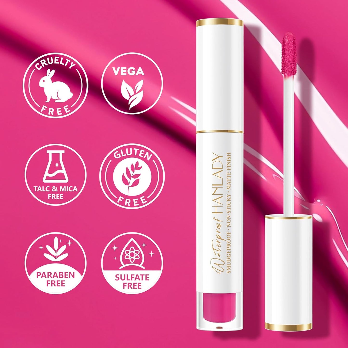 Bright Pink Lipstick Long Lasting Lipsticks for Women Pigmented Smudgeproof Transferproof Vegan Cruelty Free Lip Makeup, A44 Hate Wave