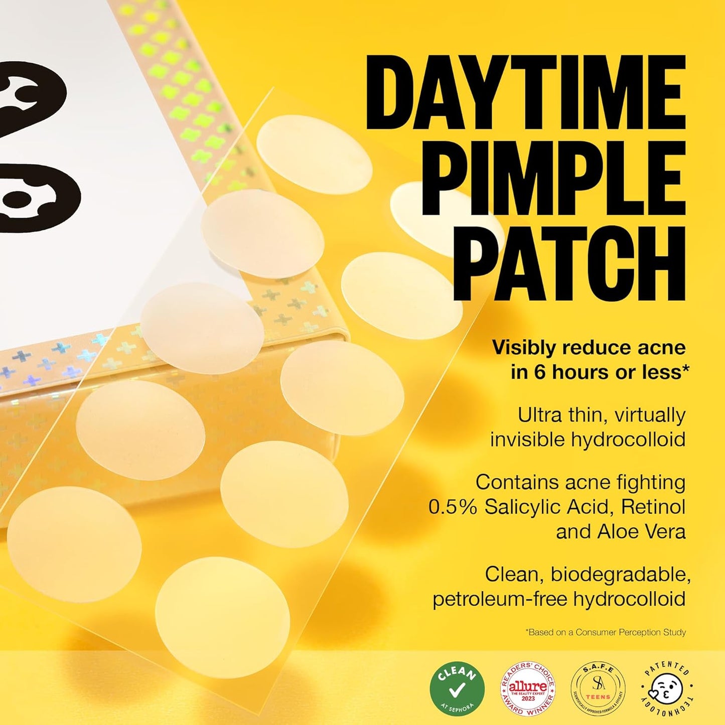 PEACE OUT Acne Day Dot, Sheer Acne Healing Dots, Virtually Invisible Wear, Hydrocolloid Pimple Patches Helps Clear Blemishes Quickly with Encapsulated Salicylic Acid, Retinol & Aloe Vera, 40 dots