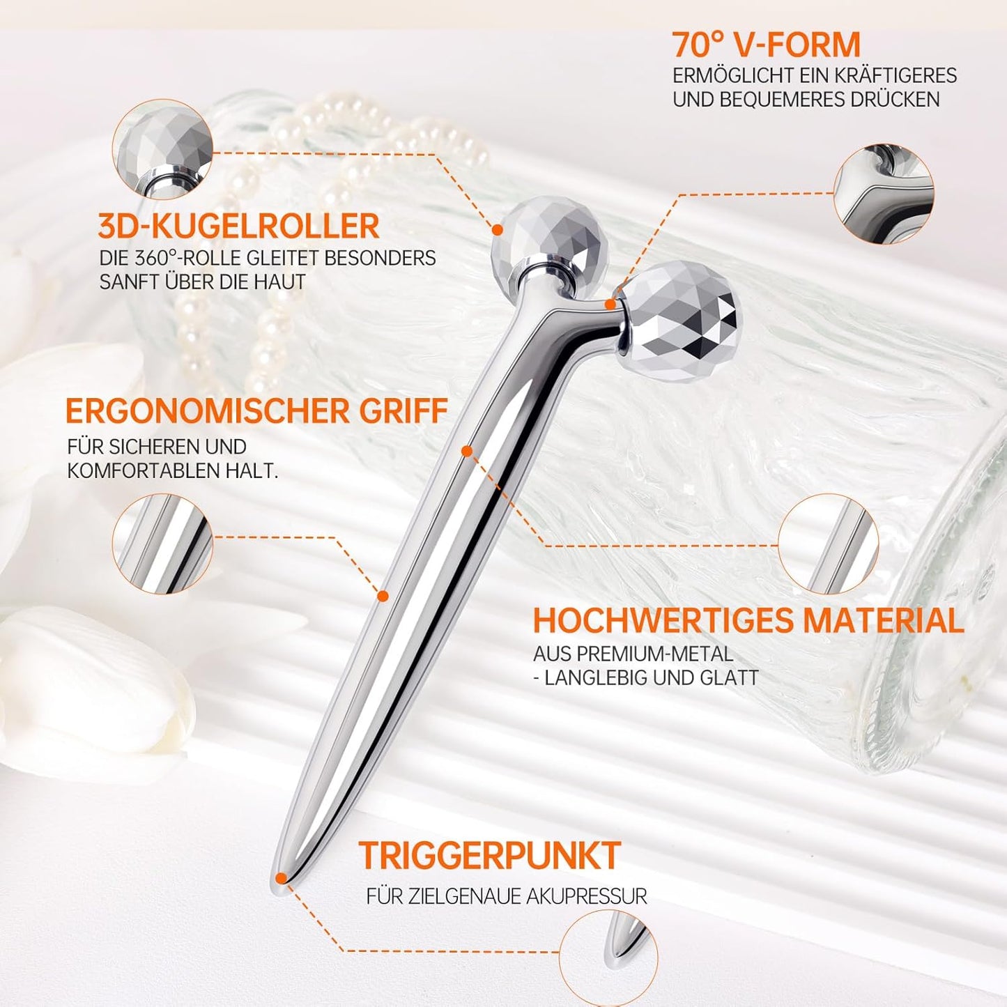 Metal Facial Roller Massager, 3D Cooling Face Massage Tool for Reduce Puffiness, Remove Eye Wrinkles, Face Lifting, Increase Firmness, Anti-Aging, Skin Tightening