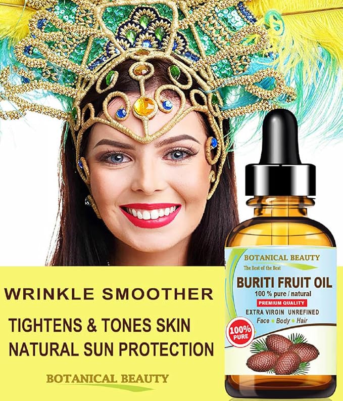 Botanical Beauty Brazilian BURITI FRUIT OIL 100% Pure Natural Virgin Unrefined Cold Pressed Carrier Oil Undiluted 0.33 fl.oz-10 ml for Face, Body, Hair, Lip, Nails