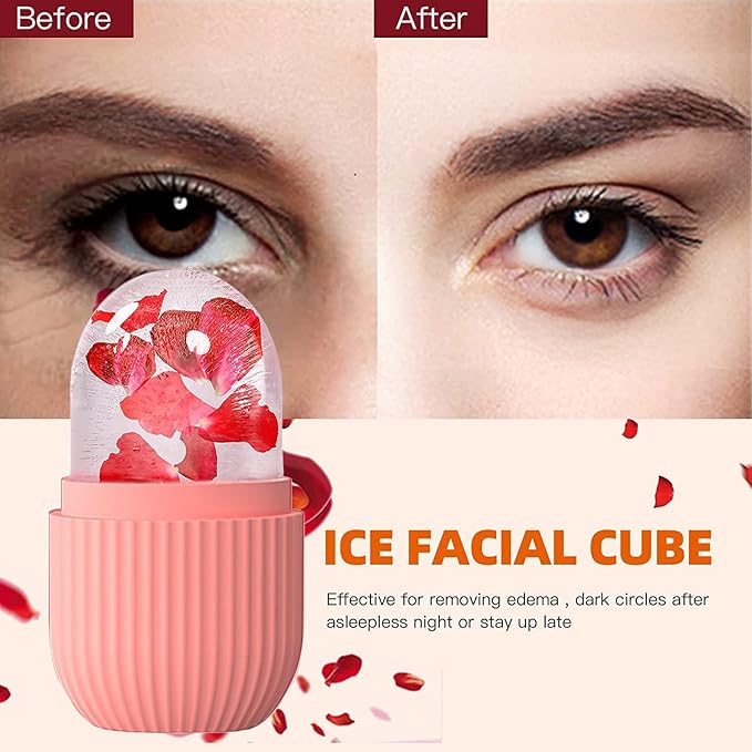 KOGITI Ice Mold for Face & Eye, Beauty Facial Roller, Puffiness Relief Massage Skin Care Tool, Ice Cube Holder (Pink)