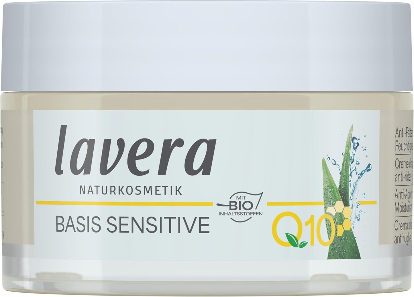 lavera Basis Sensitive Anti Wrinkle Moisturizing Cream - Face Cream with Q10 & Aloe Vera - Moisturizing Facial Cream - Anti Aging Cream - PETA Certified - Vegan - Made in Germany - 1.7 Fl Oz