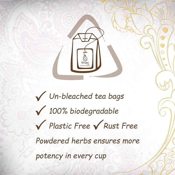 Térapy Ceylon Organic MORINGA TEA | USDA Organic Herbal Tea Bags| Helps with Vitality & Antioxidants | 100% Natural Ayurvedic Ingredients | 20 Individually Wrapped Tea Bags